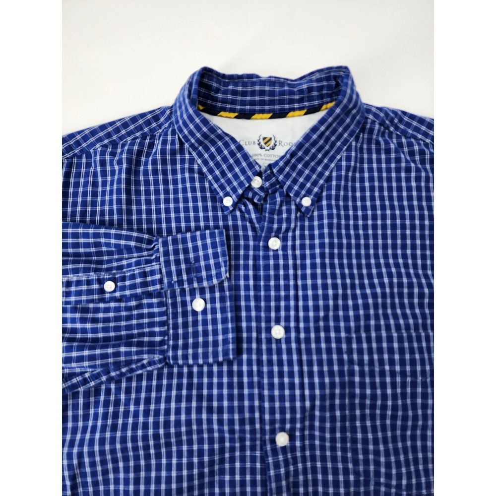 Club Room Mens XL Blue White Plaid Button Down Shirt Long Sleeve Cotton XL